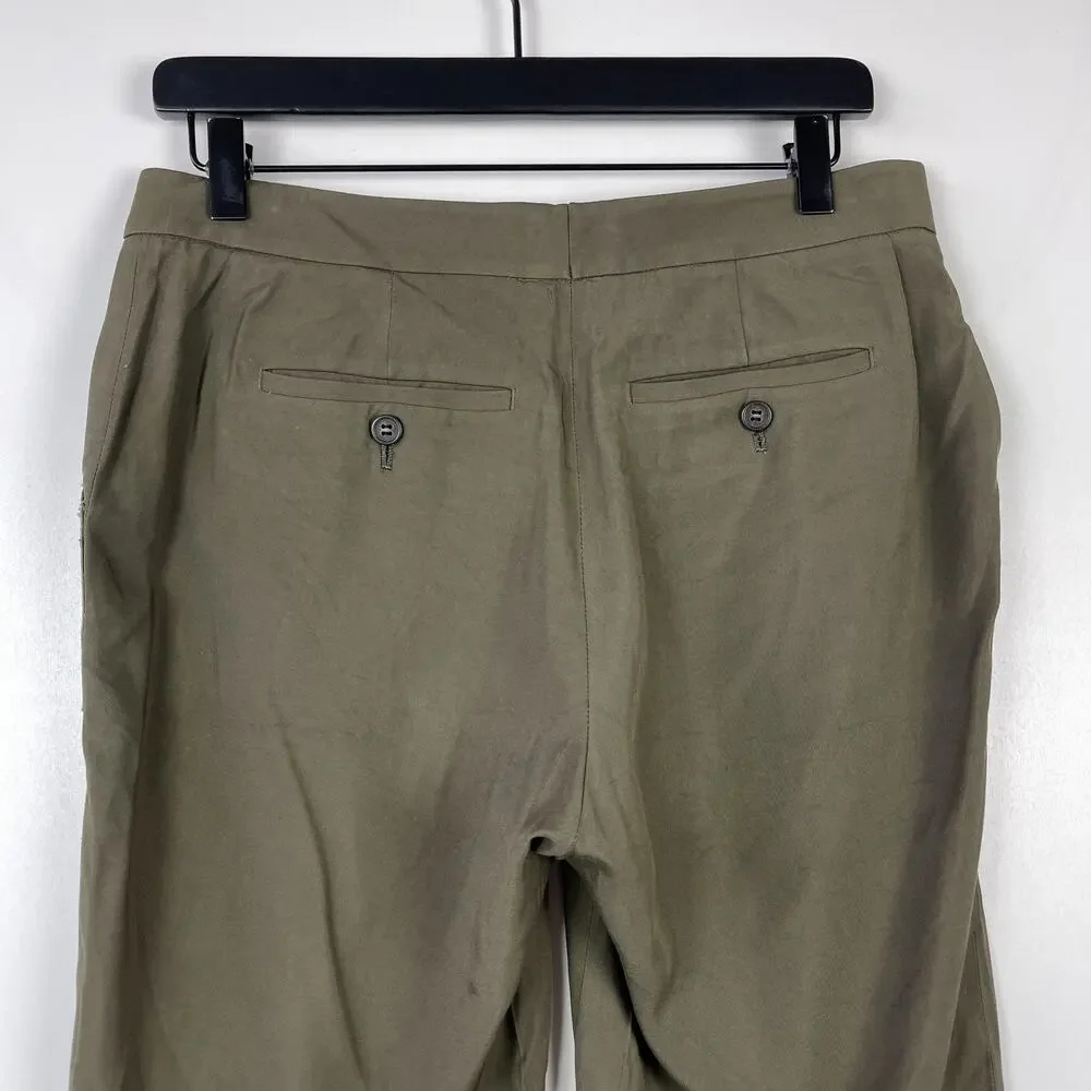 J.Crew Collection Womens High Rise Pants Leather Pockets Green Slim Ankle - 6